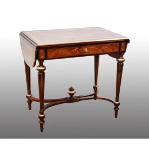 Napoleon III-style Coffee Table/writing Desk In Polychrome Wood, France, 19th Century