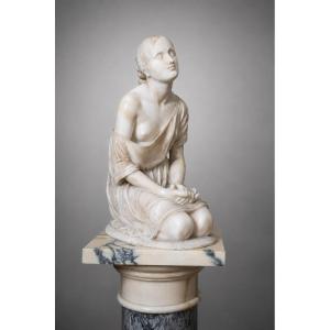 Antique Alabaster Sculpture Depicting A Female Figure, 19th Century