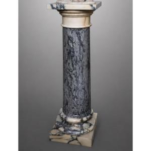 19th-century Lombard Empire Column In Medicean Breccia And White Calacatta