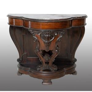 Antique Console Table, Also Known As A "pettiniera," Made Of Fine Exotic Wood And Finely Carved.