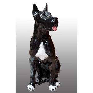 Polychrome Porcelain Sculpture Depicting A Great Dane From The 1970s