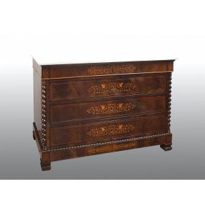 Commode Ancienne En Plumes d'Acajou Avec Incrustations d'érable. XIXe Siècle. 