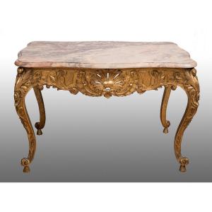 Table Ancienne Française Napoléon III En Bois Doré Et Sculpté. XIXe Siècle.