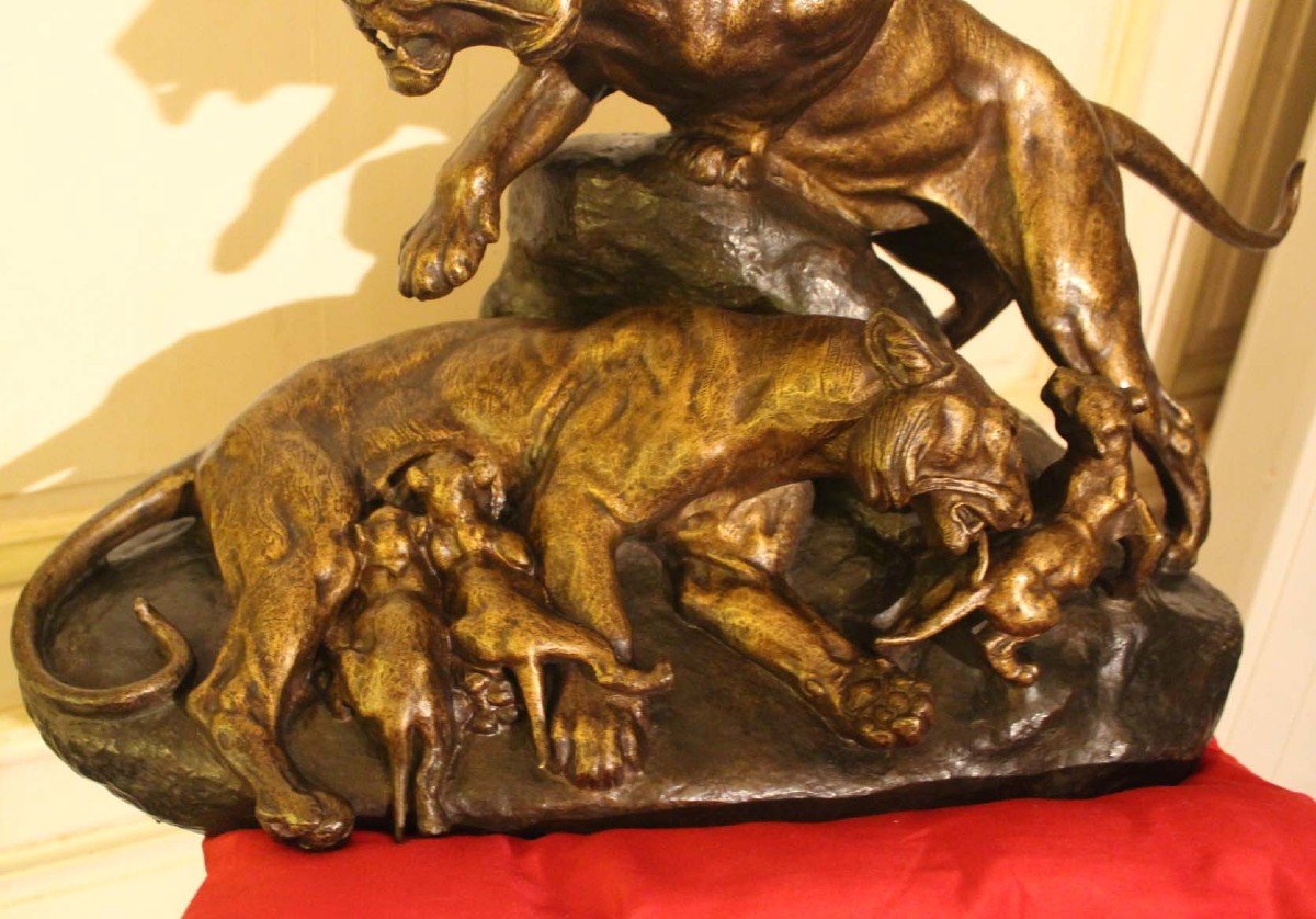 Clovis, Edmond Masson (family Of Bronze Tigers Circa 1880)-photo-2
