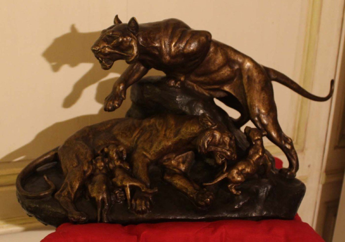 Clovis, Edmond Masson (family Of Bronze Tigers Circa 1880)-photo-2