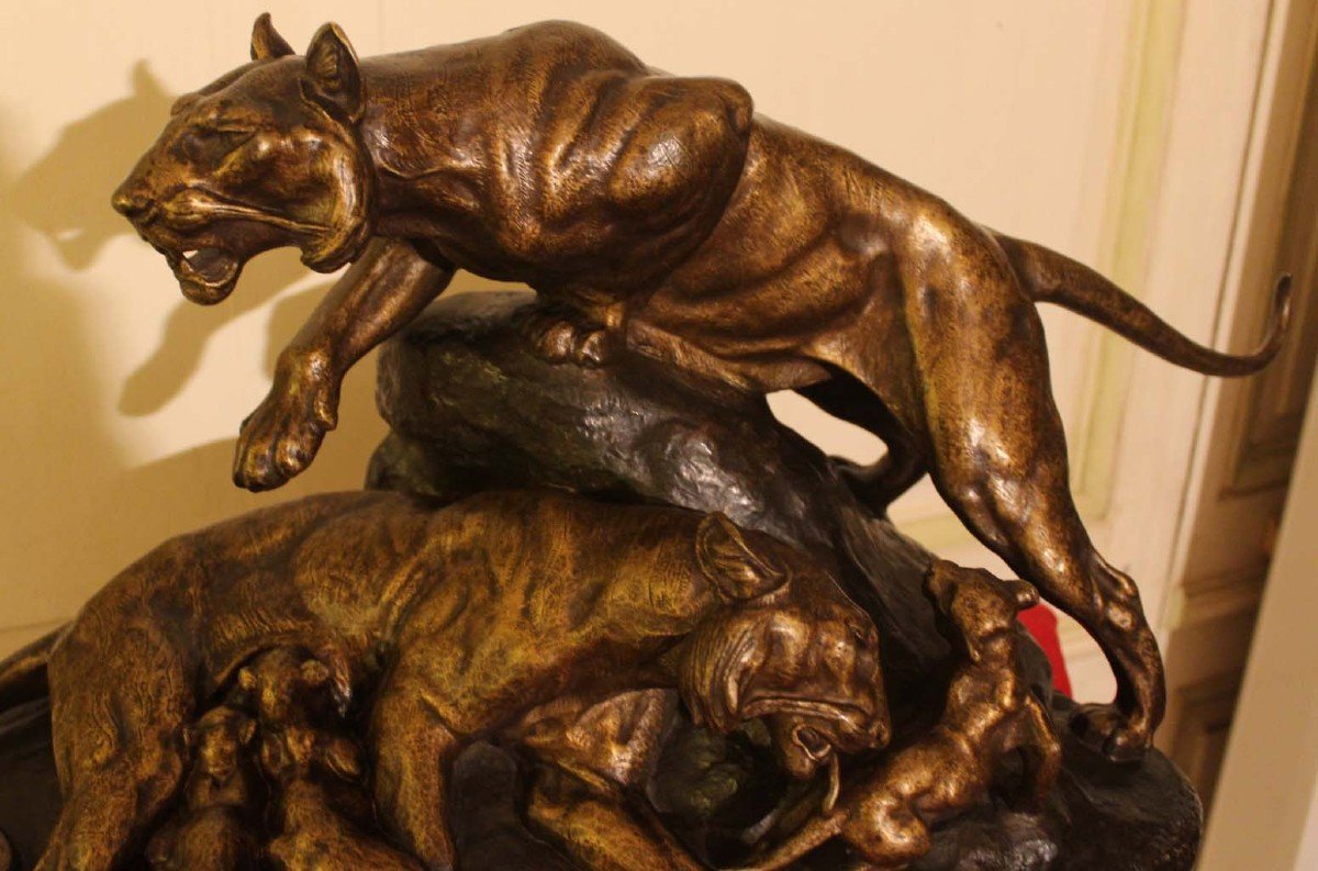 Clovis, Edmond Masson (family Of Bronze Tigers Circa 1880)-photo-3