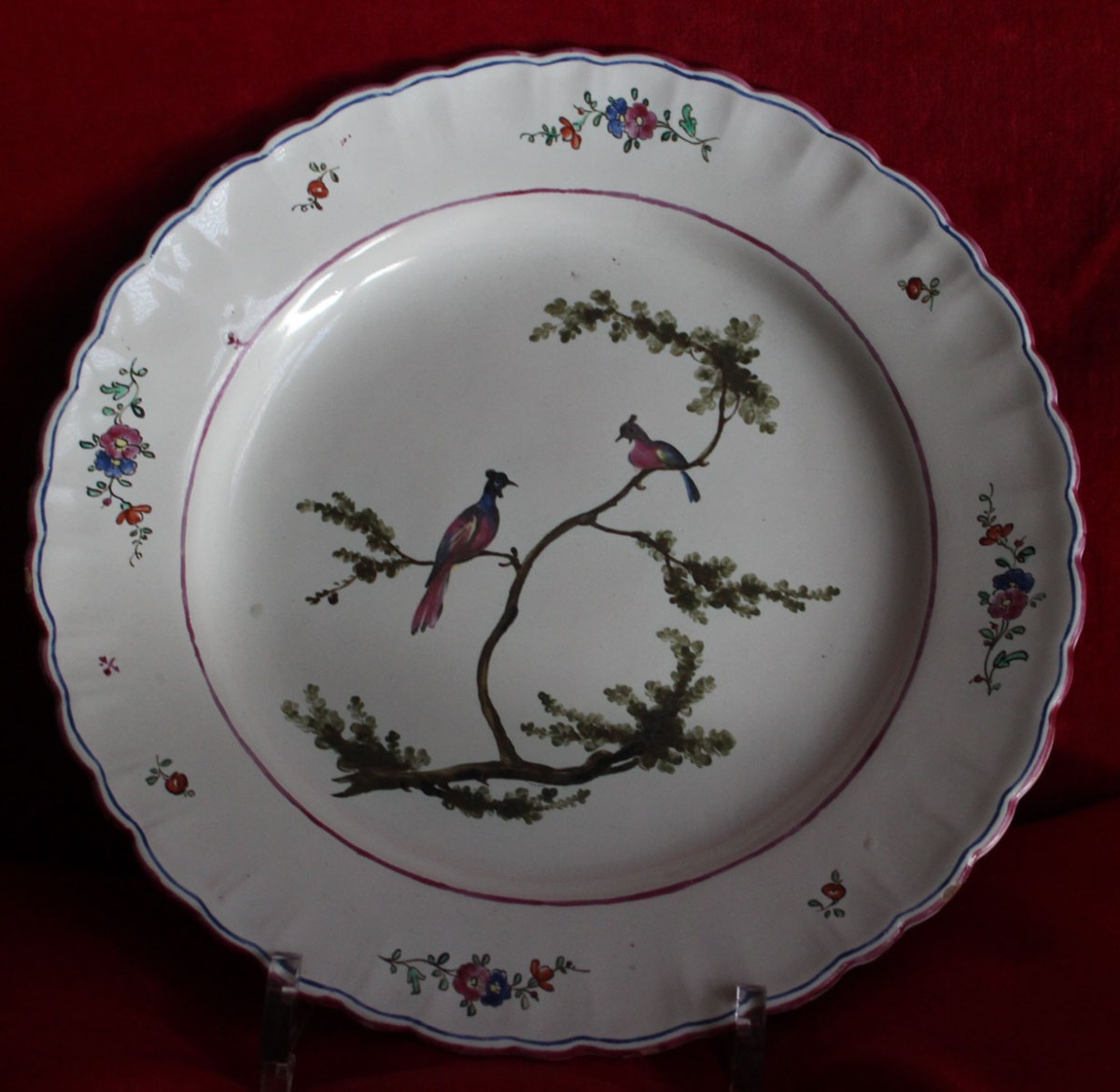 MARSEILLE 18ème  paire assiettes faïence (Décor oiseaux branchés)-photo-3