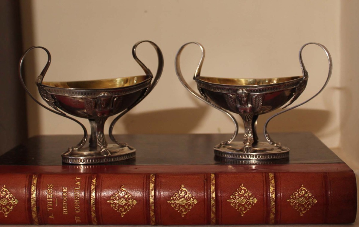 SALIERES (paire) en argent et vermeil