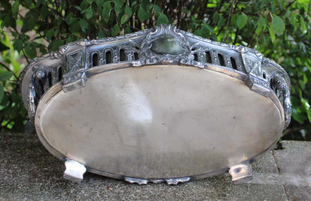 ART NOUVEAU  Victor SAGLIER(Jardinière métal argenté signée au verso VS  vers 1900)-photo-3