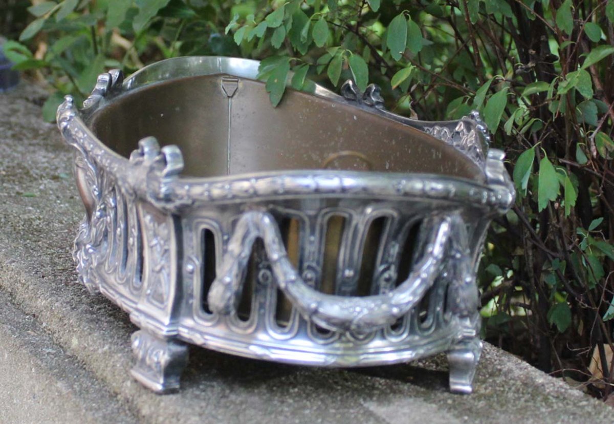ART NOUVEAU  Victor SAGLIER(Jardinière métal argenté signée au verso VS  vers 1900)-photo-1