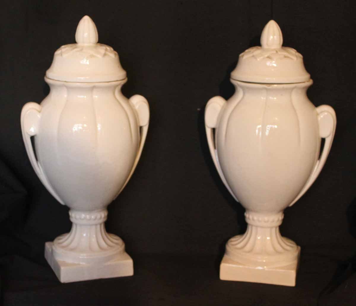 White Covered Vases (gien?)
