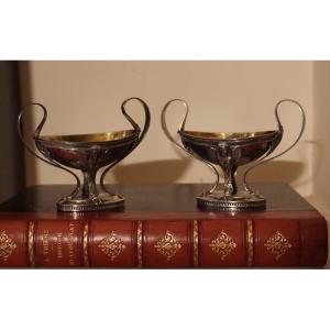 SALIERES (paire) en argent et vermeil