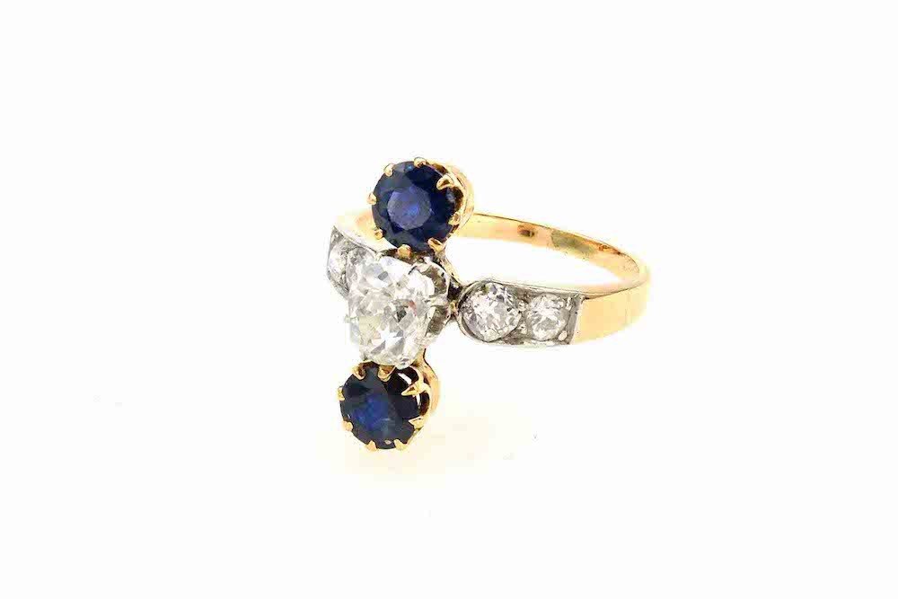 Antique Ring 1900 Cushion Diamond And Sapphires