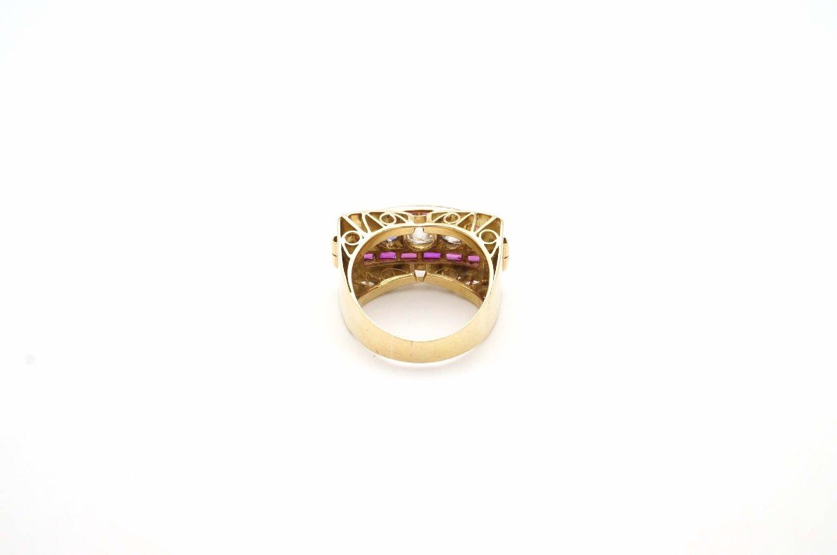 Bague Tank époque 40 Diamants Et Rubis-photo-4