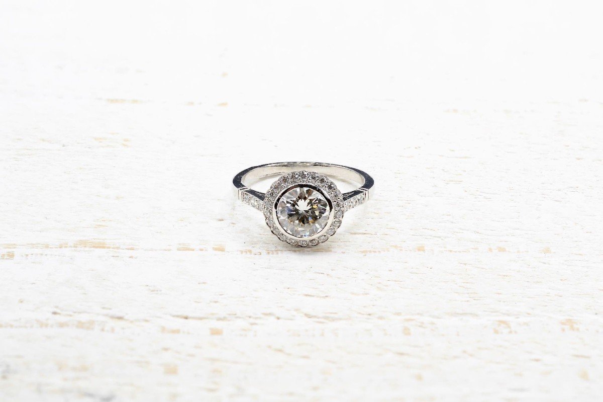 Bague Diamant Entourage Vintage En Platine-photo-2