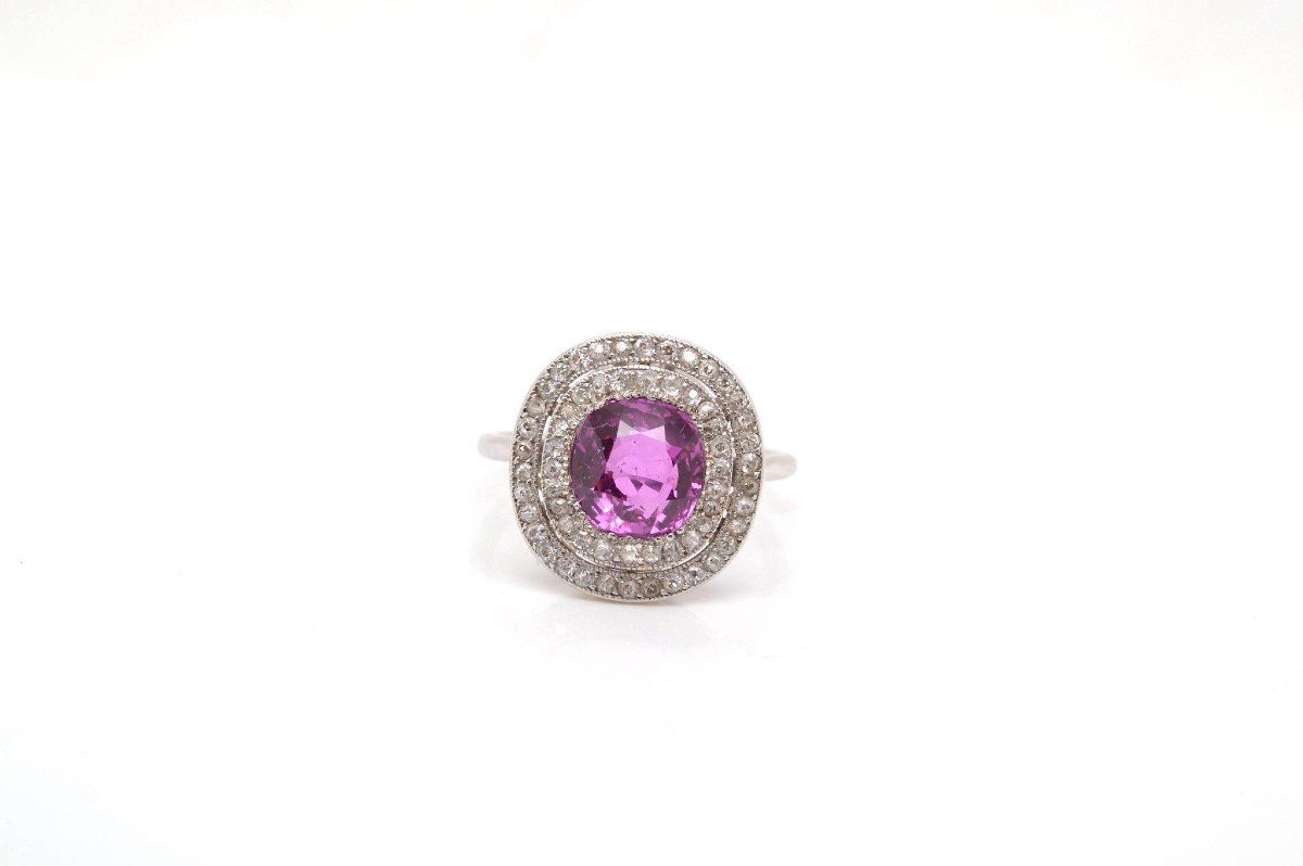 Old Ring Set With A Pink Sapphire And Diamonds-photo-2