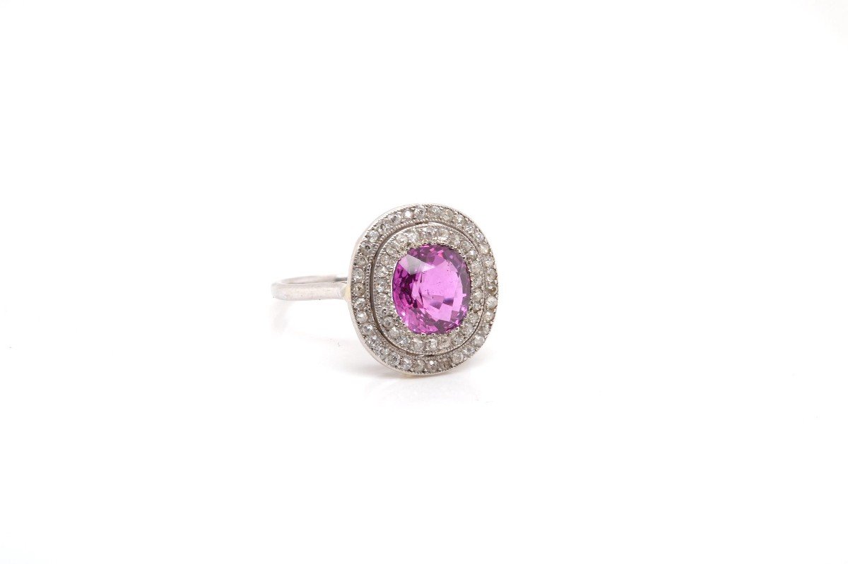 Old Ring Set With A Pink Sapphire And Diamonds-photo-3