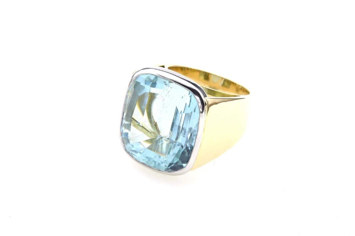 Aquamarine Signet Ring In Yellow Gold And Platinum