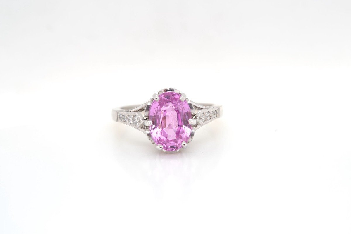 Oval Pink Sapphire And Diamond Ring In Platinum-photo-2