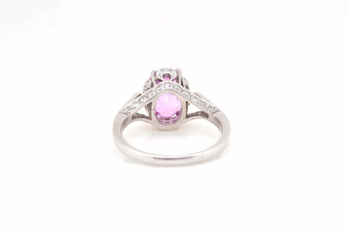 Bague Saphir Rose Ovale Et Diamants En Platine-photo-1