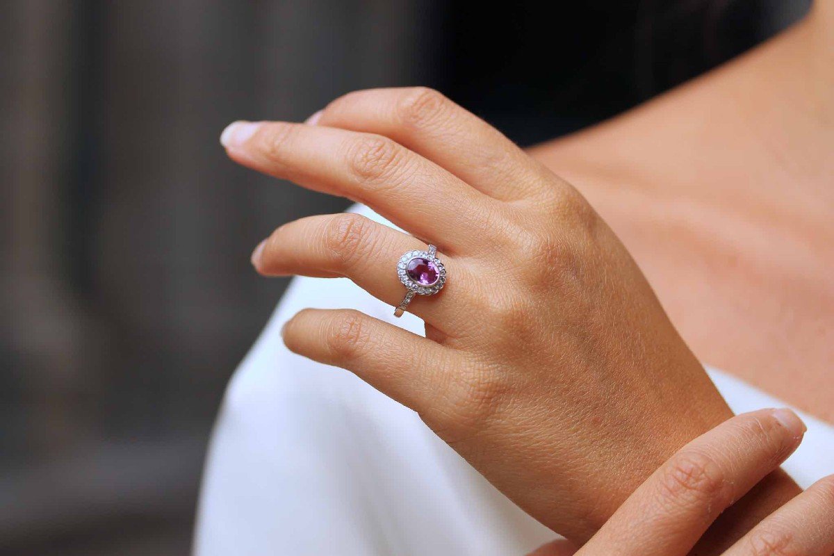 Pink Sapphire And Diamond Ring In Platinum-photo-2