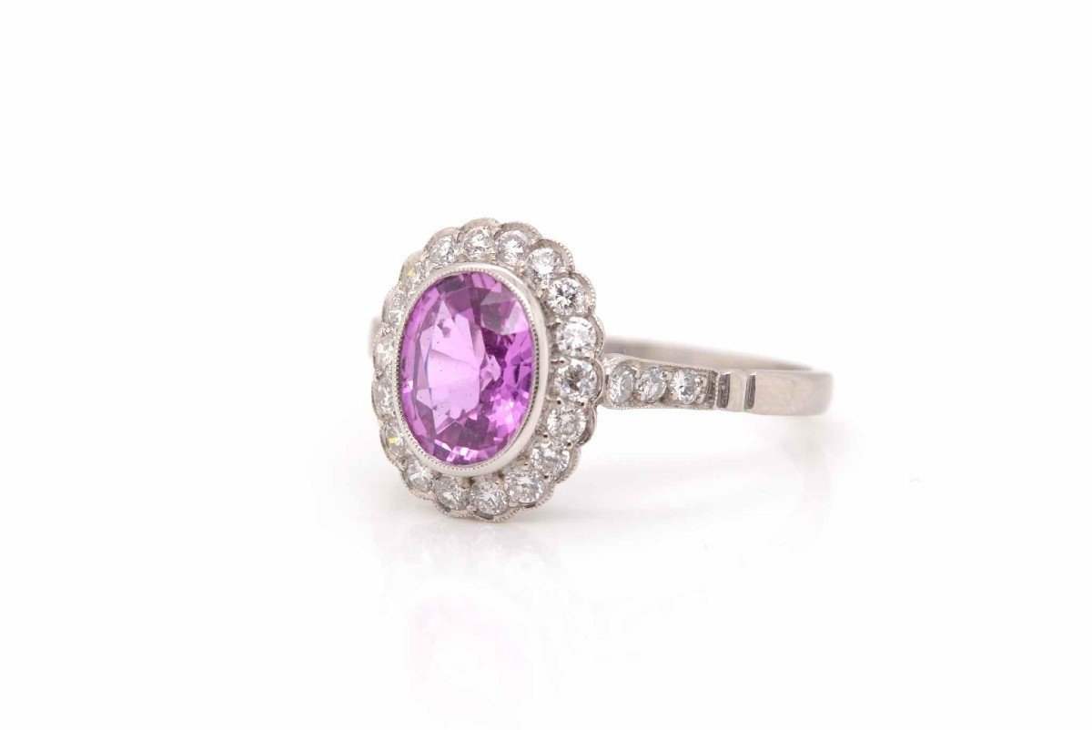 Pink Sapphire And Diamond Ring In Platinum