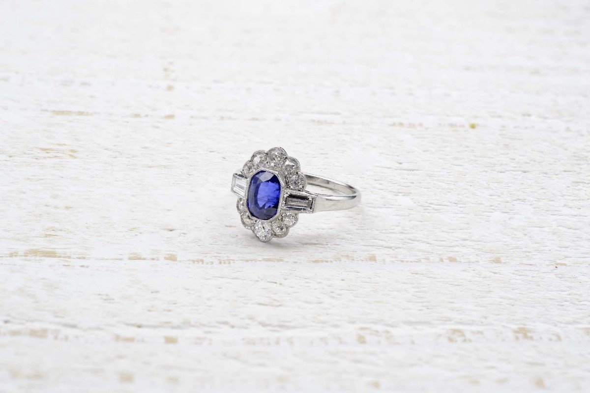 Bague Vintage Saphir Et Diamants En Platine-photo-4