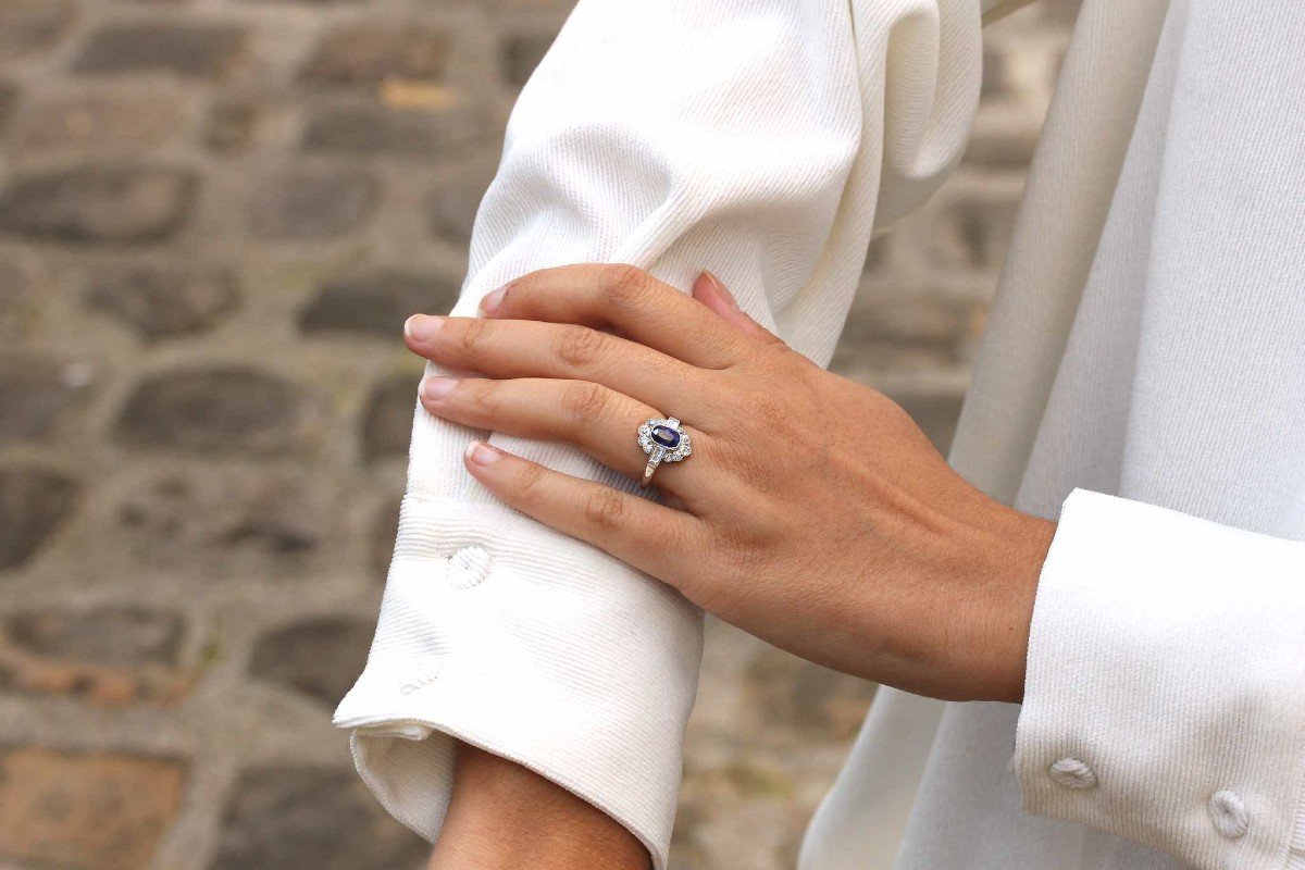 Bague Vintage Saphir Et Diamants En Platine-photo-1