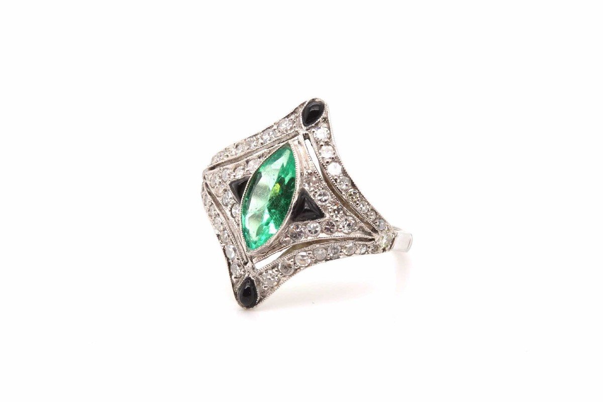 Art Deco Emerald, Sapphire And Diamond Ring