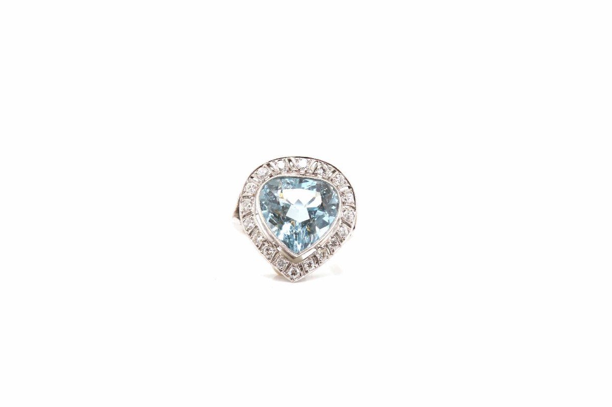 Aquamarine Diamond Ring In Platinum-photo-2