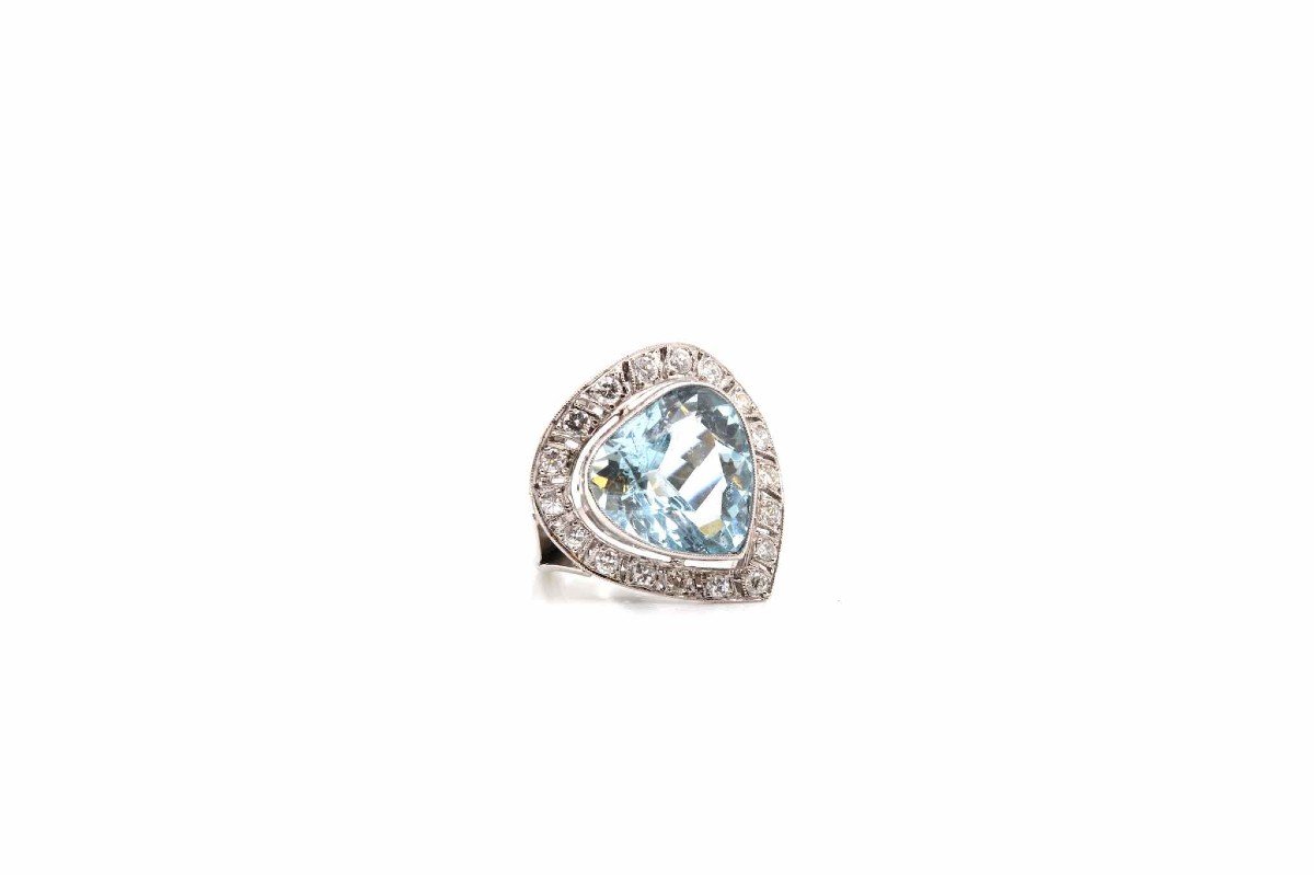 Bague Aigue-marine Diamants En Platine-photo-3