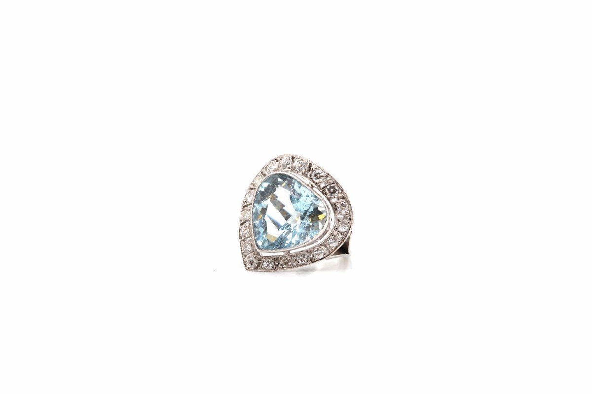 Bague Aigue-marine Diamants En Platine-photo-4