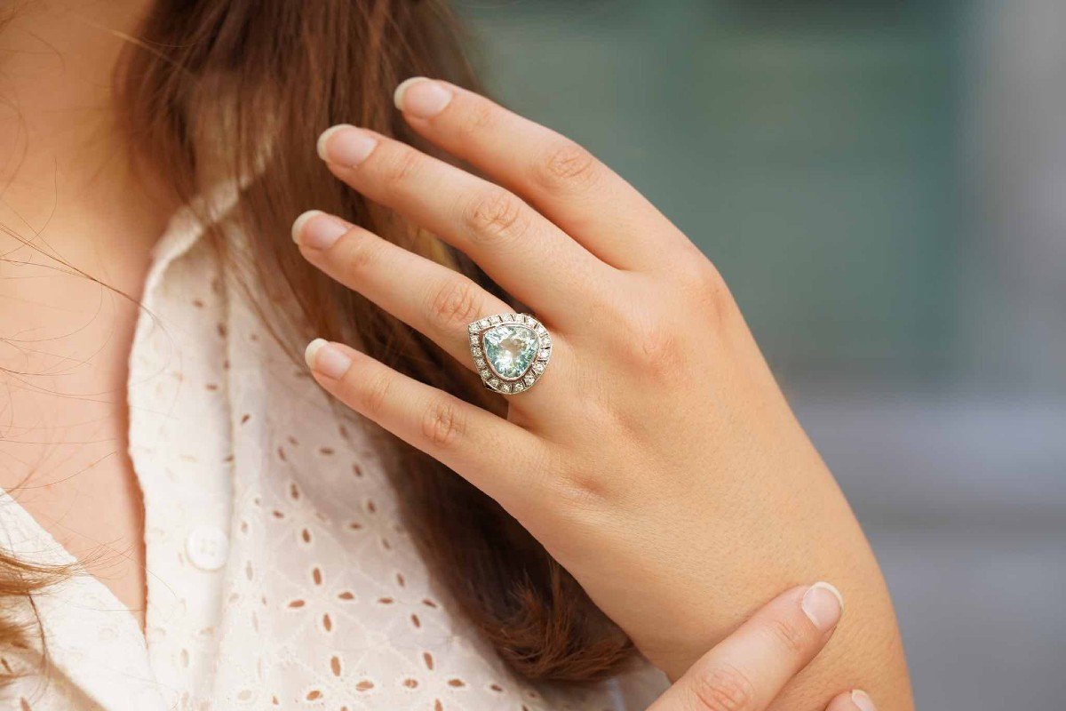 Aquamarine Diamond Ring In Platinum-photo-2