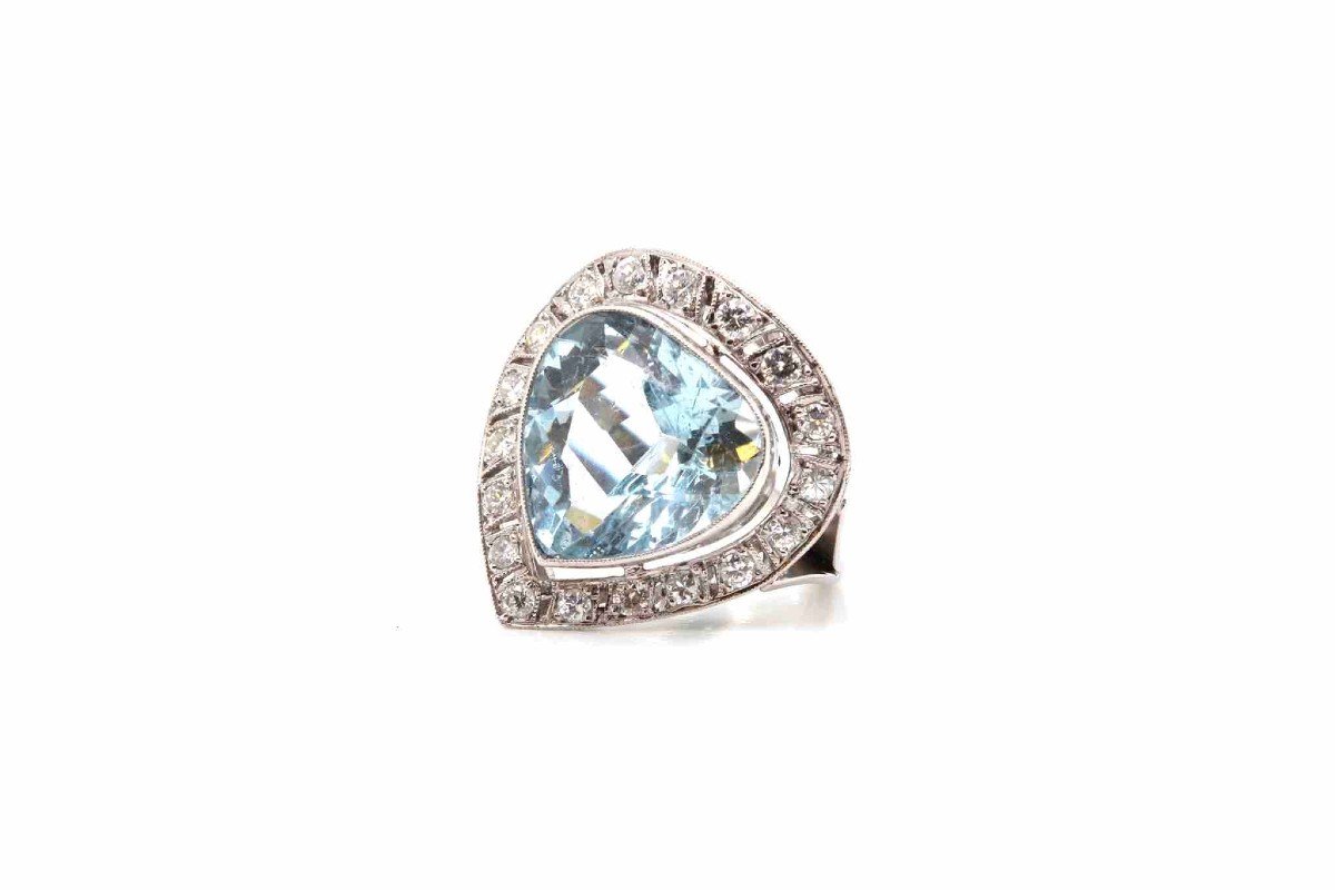 Aquamarine Diamond Ring In Platinum