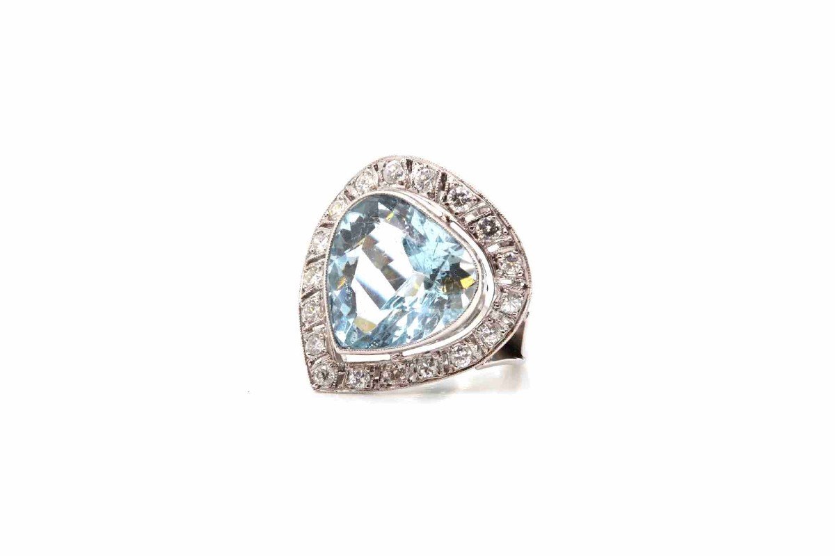 Bague Aigue-marine Diamants En Platine