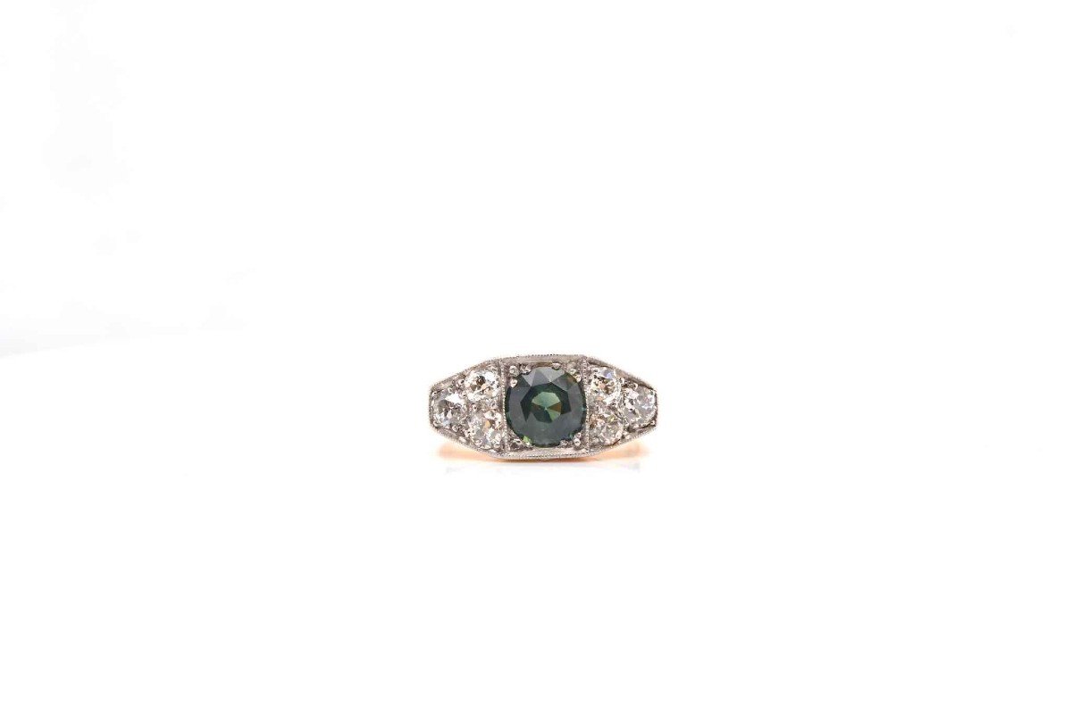 Bague 1940 Saphir Vert En Or 18k Et Platine-photo-2