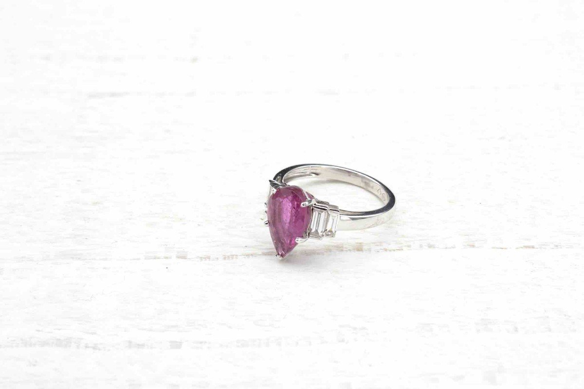 Pear Tourmaline And Diamond Ring In 18k White Gold-photo-4