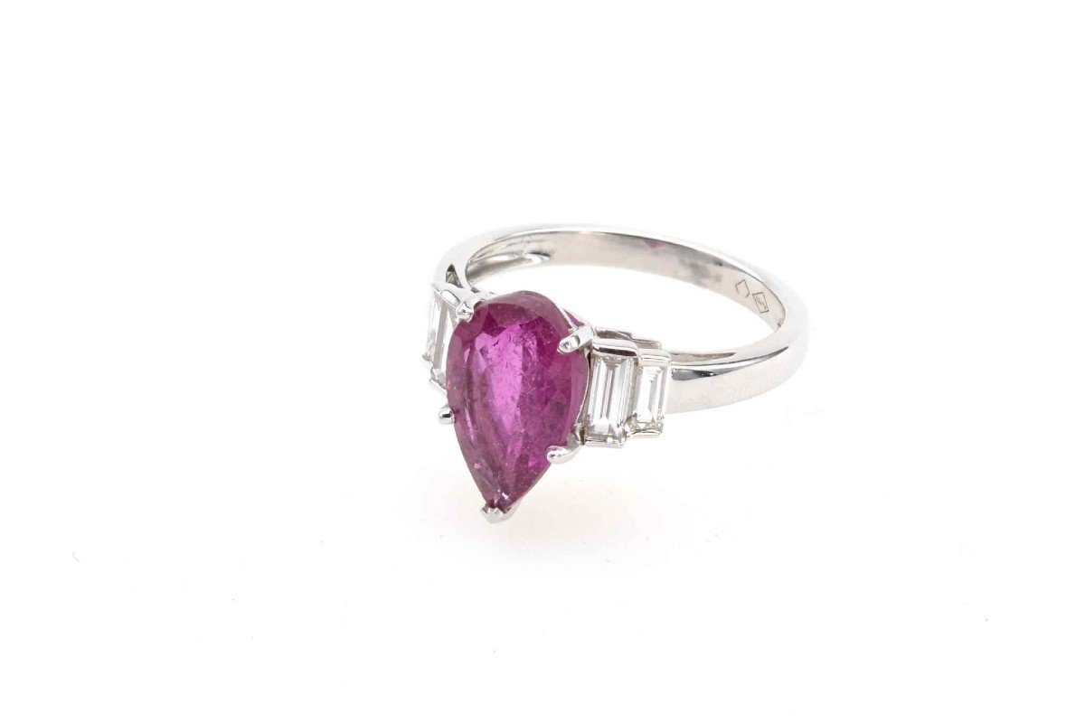 Pear Tourmaline And Diamond Ring In 18k White Gold
