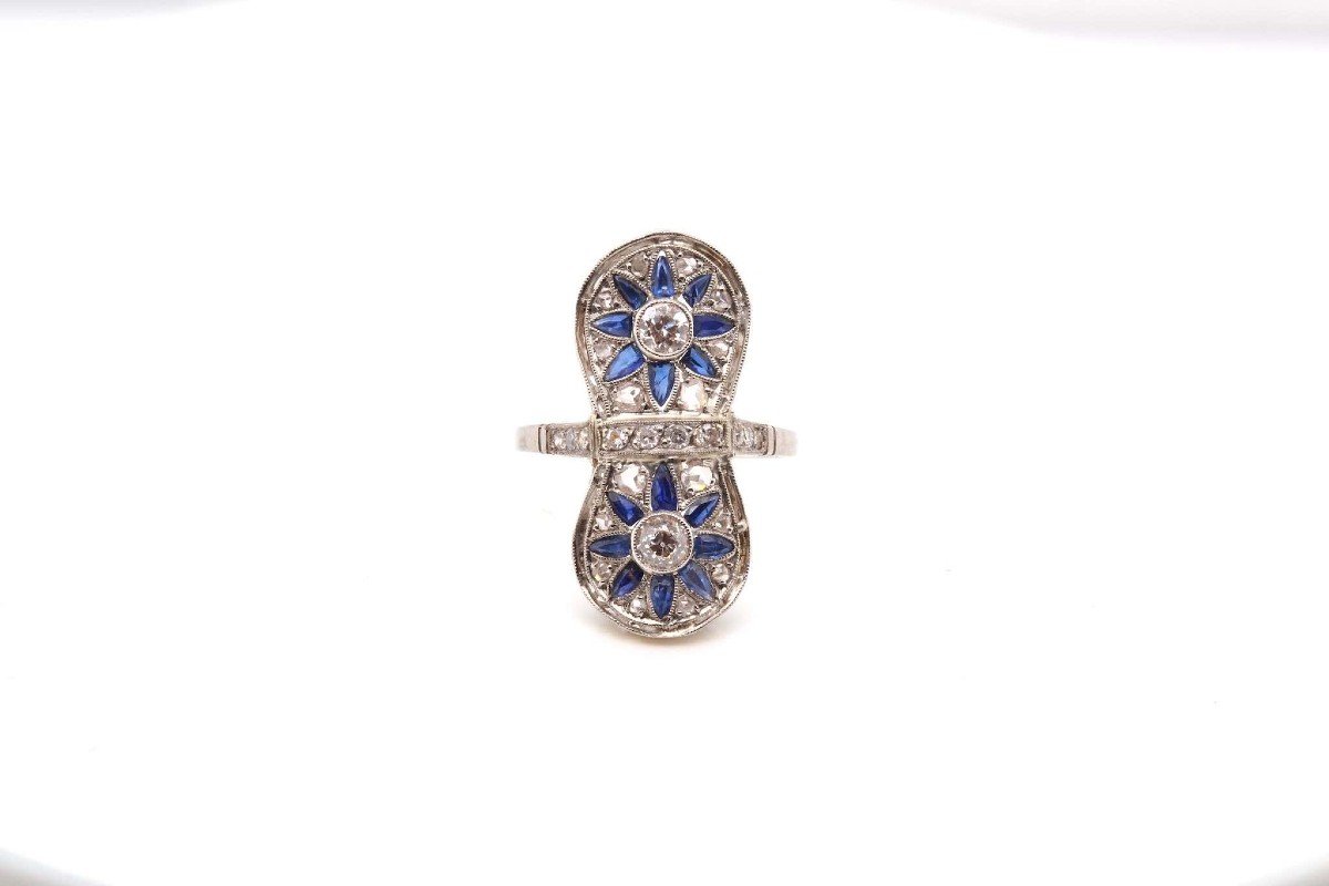 Art Deco Sapphires And Diamonds Ring In Gold And Platinum-photo-2