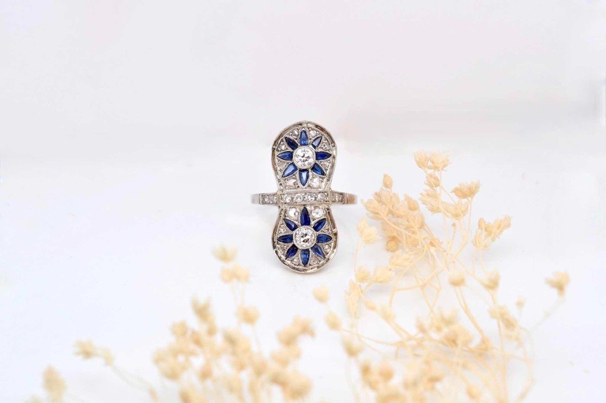 Art Deco Sapphires And Diamonds Ring In Gold And Platinum-photo-2