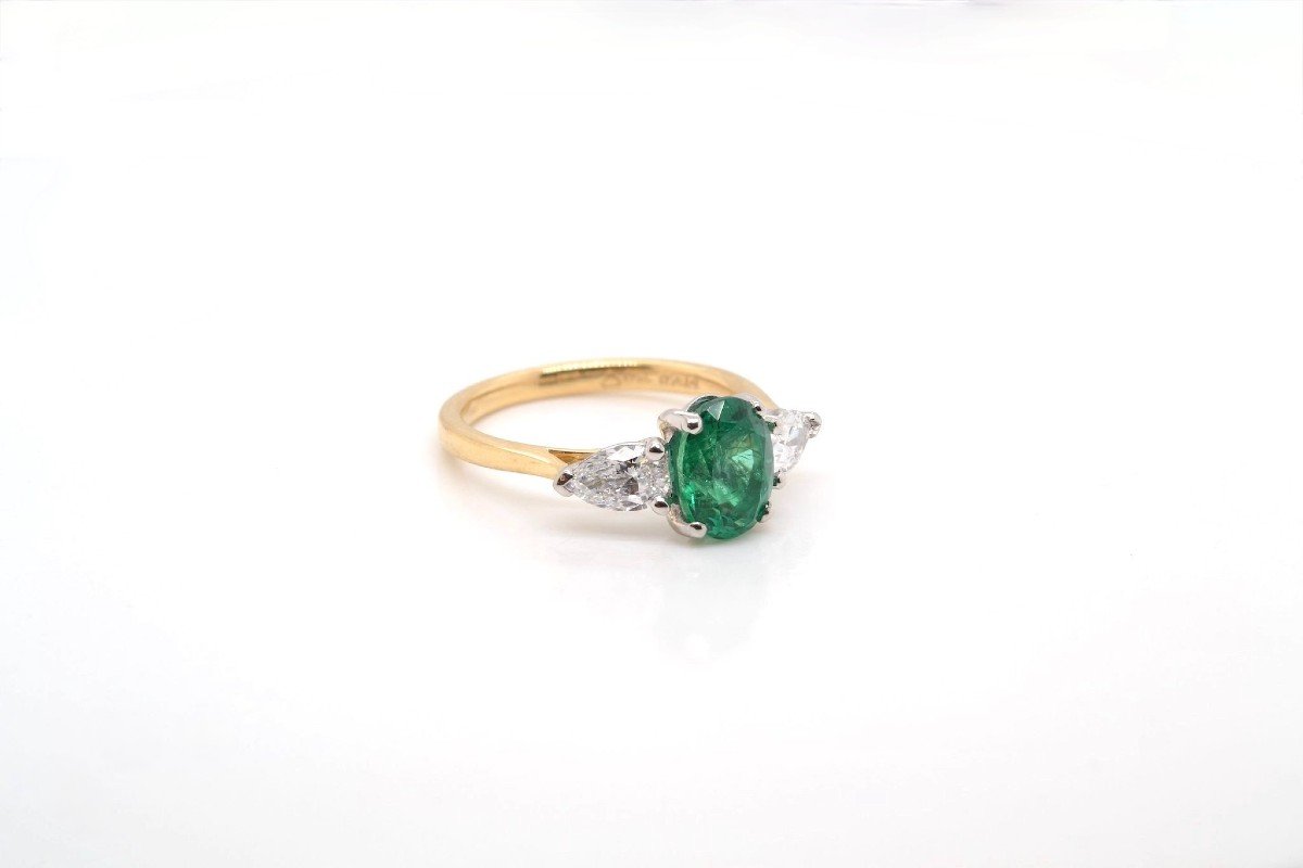 Emerald And Diamond Ring In 18k Yellow Gold And Platinum-photo-2
