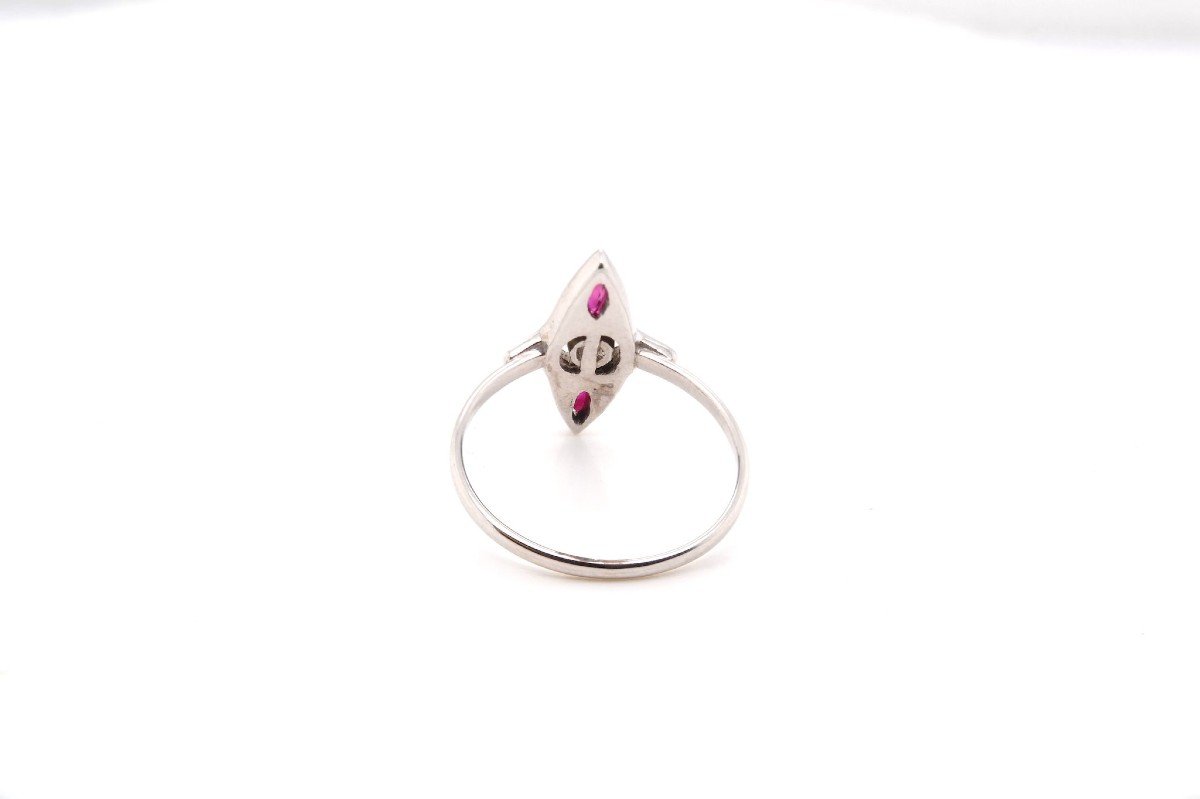 Bague Marquise Diamants Et Rubis En Or Et Argent-photo-3