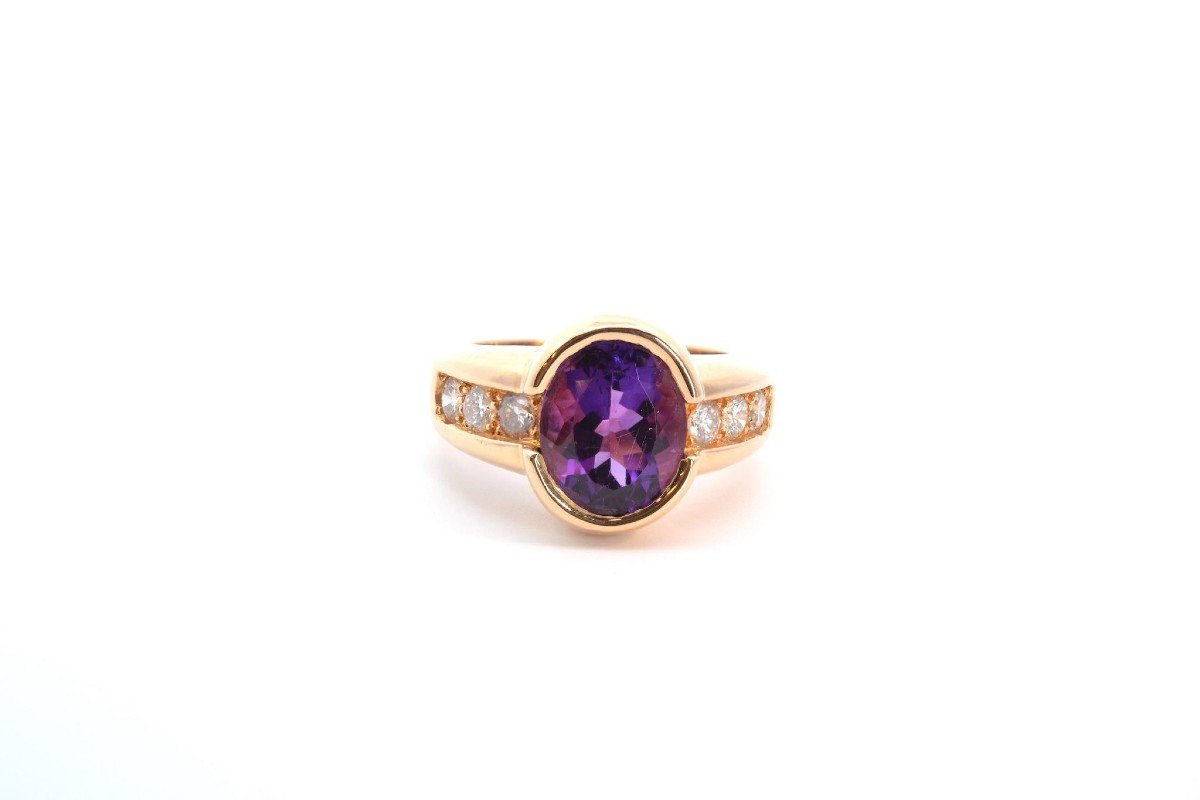 Amethyst And Diamond Ring In 18k Yellow Gold-photo-2