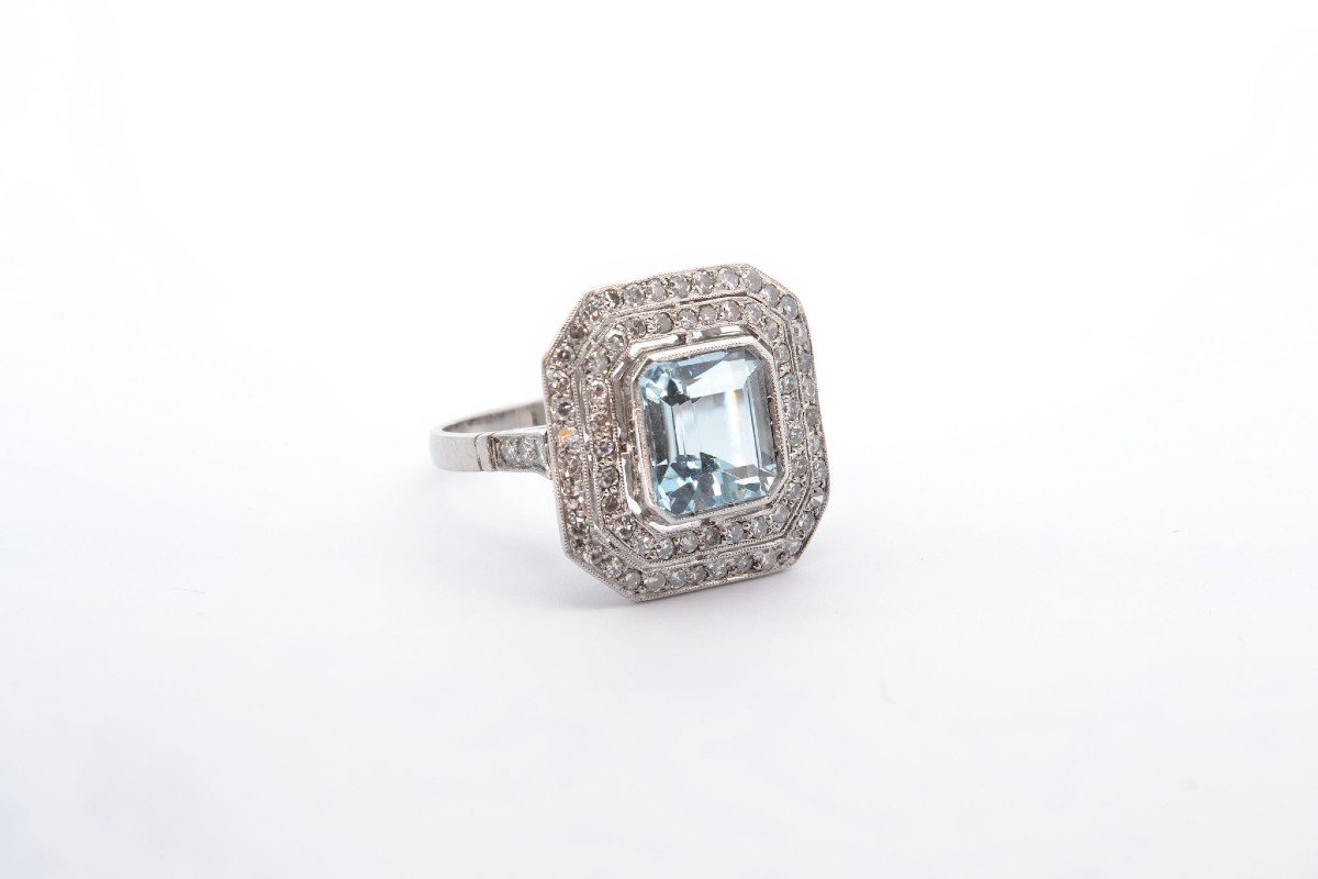Aquamarine Double Surround Diamond Ring-photo-3