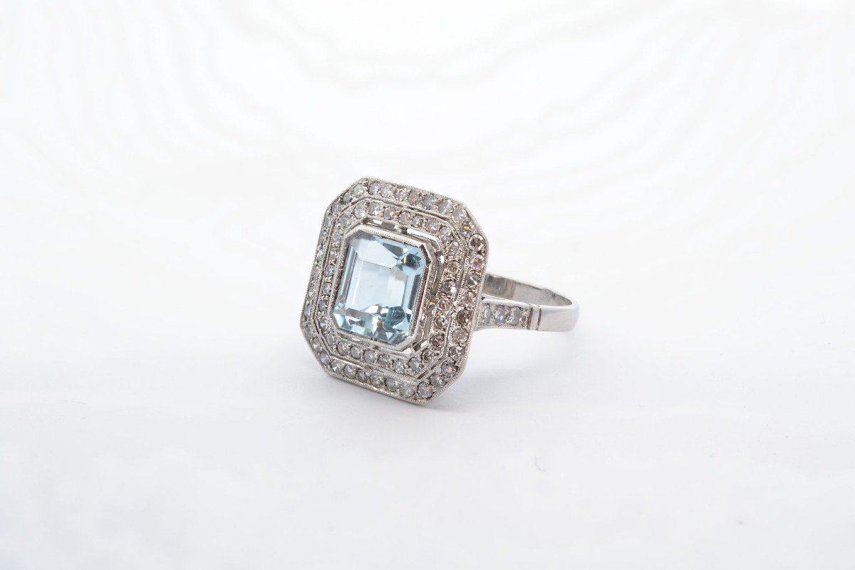 Aquamarine Double Surround Diamond Ring-photo-4