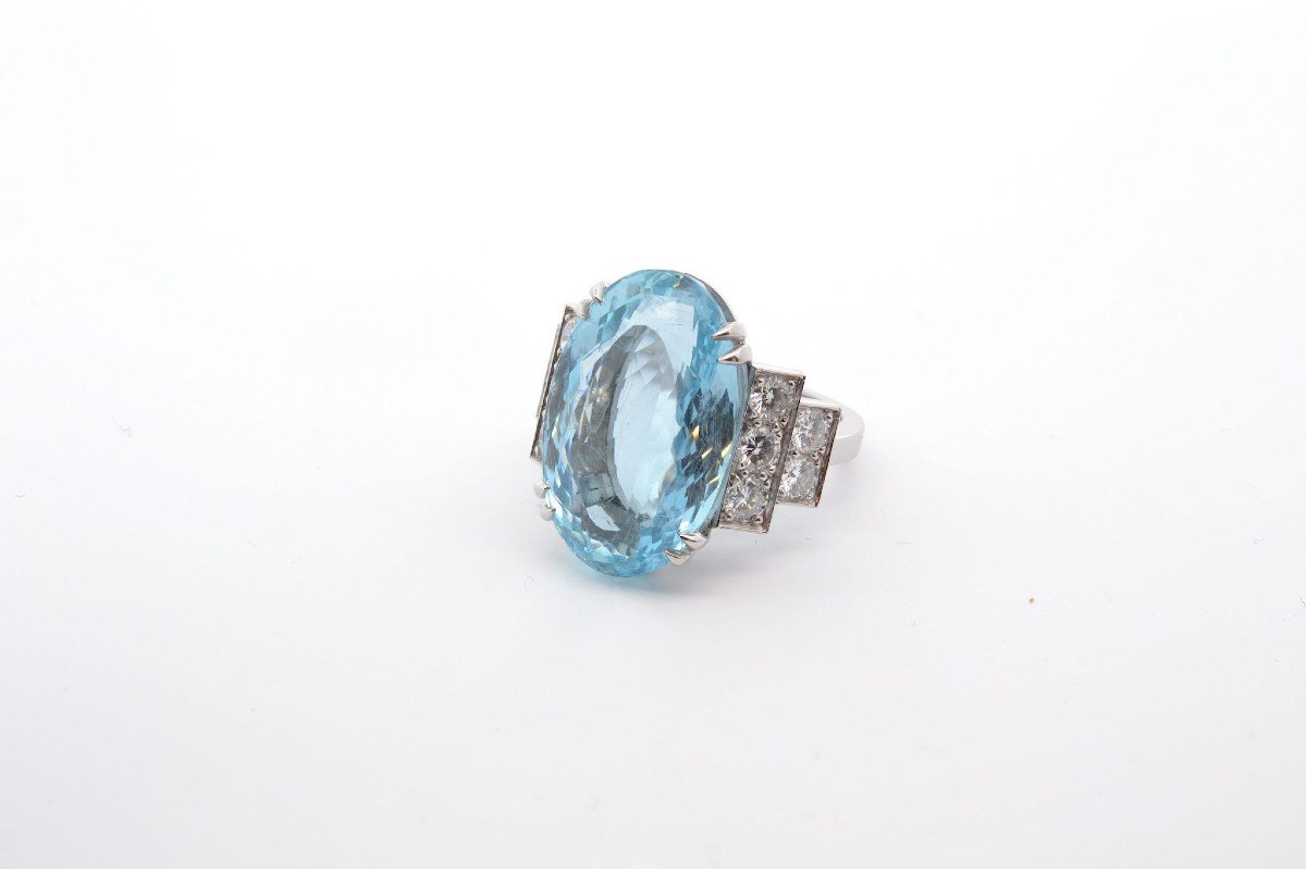 Bague Aigue Marine En Platine-photo-4