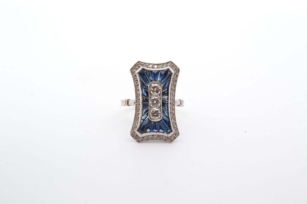 Art Deco Sapphires Diamonds Ring-photo-2