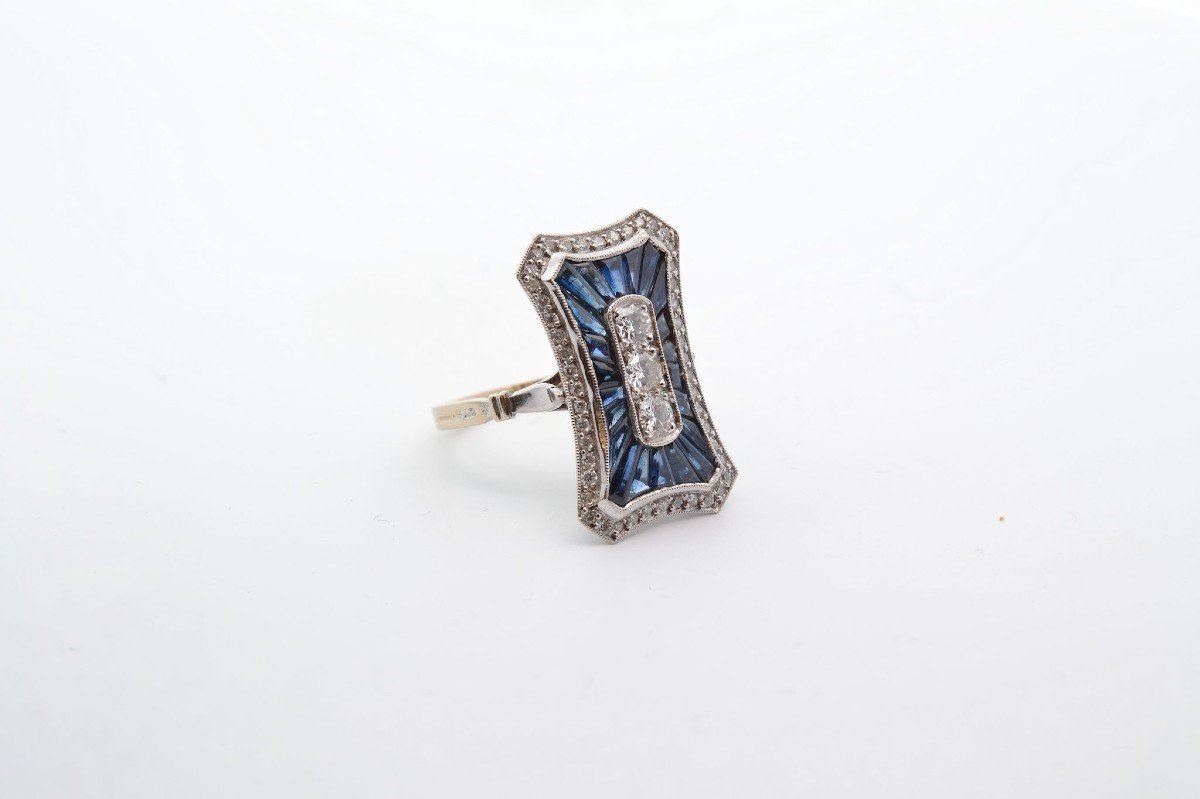 Art Deco Sapphires Diamonds Ring-photo-3