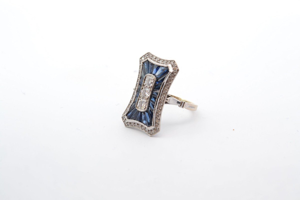 Art Deco Sapphires Diamonds Ring-photo-4