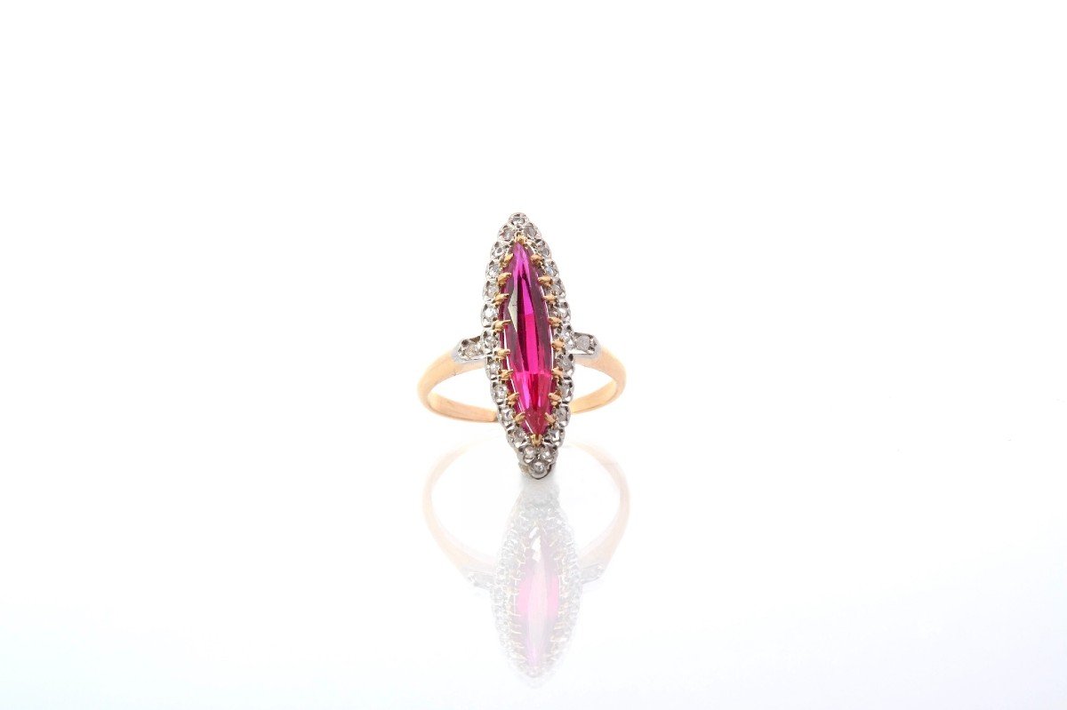 Old Marquise Diamond And Synthetic Ruby Ring-photo-2